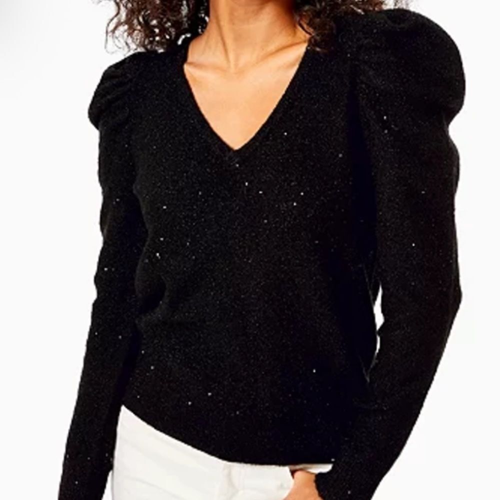 Lilly Pulitzer Shimmery Black Puffed Sleeve Sweater - Sparkly, Soft - Medium